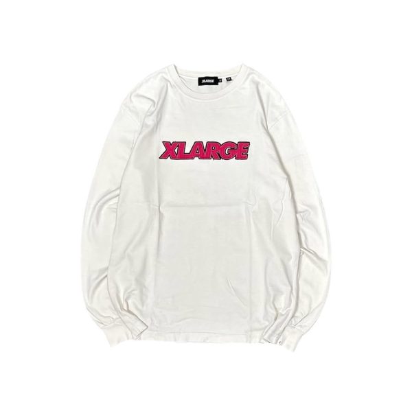 Kaos Longsleeve XLARGE White Red Logo - Streetwear Unisex